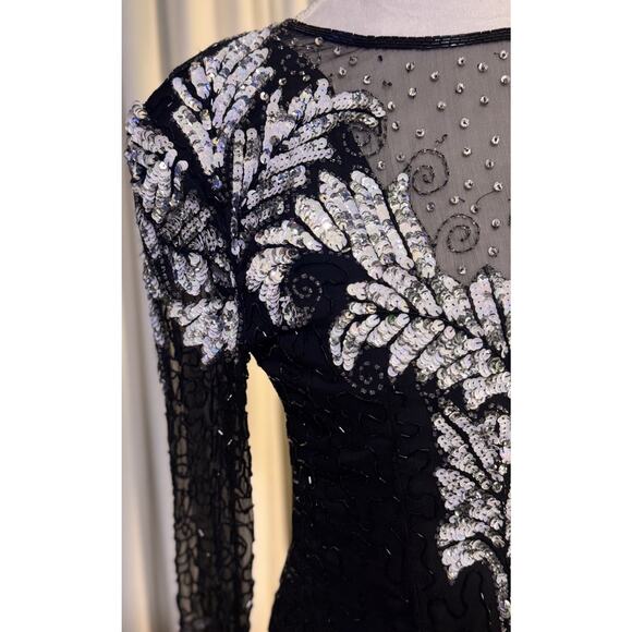 Vintage Silk Laurence Kazar Silk Art Deco Goddess Energy Beaded Party Dress - Picture 2 of 16